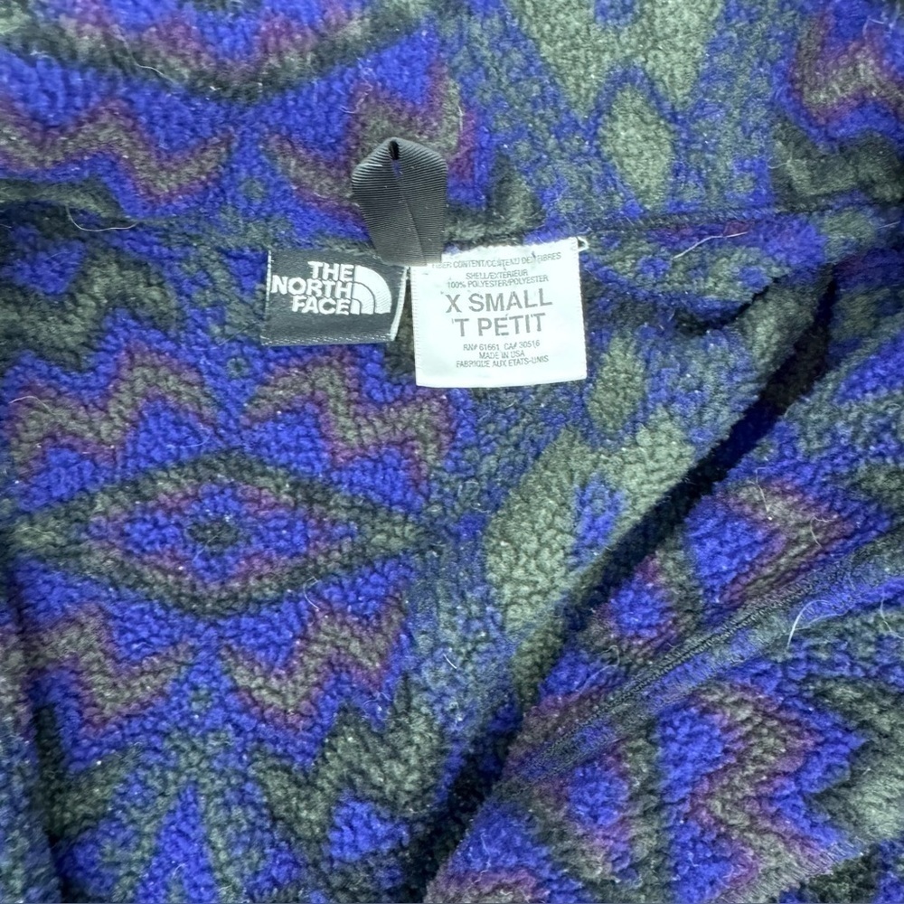 The North Face Vintage Aztec Fleece Jacket XS Purple Blue Green Full Zip - Picture 4 of 6